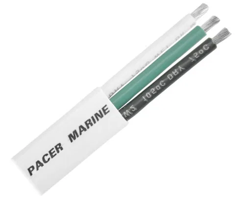 W16/3-100 – PACER Triplex Wire, Stranded Conductor 16/3 AWG Flat Encasement 100 Foot Roll White/ Green/ Black Tinned ...